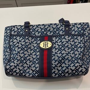 Tommy Hilfiger Navy and Red Signature Stripe Tote